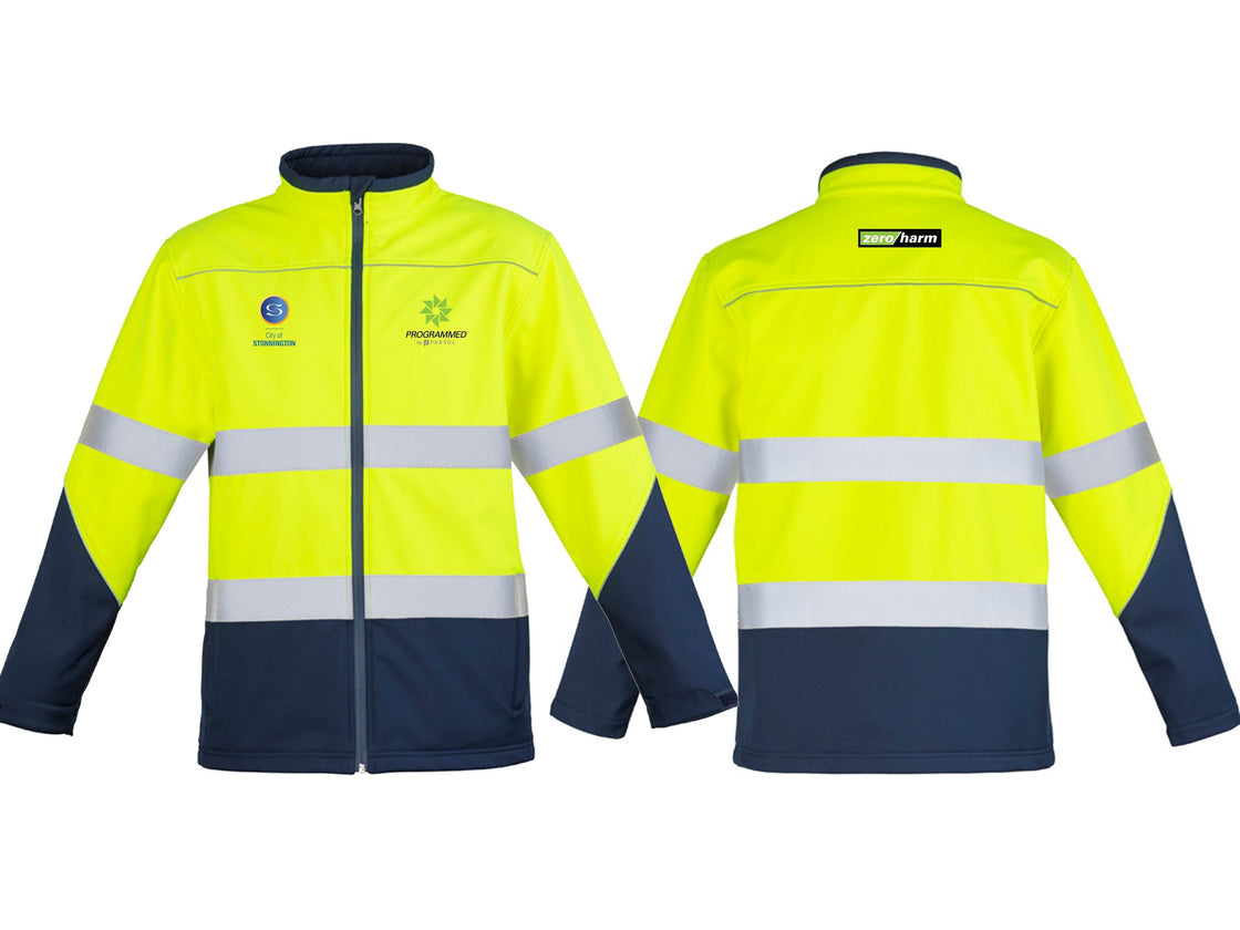 UNISEX HI VIS SOFTSHELL JACKET - YELLOW/NAVY