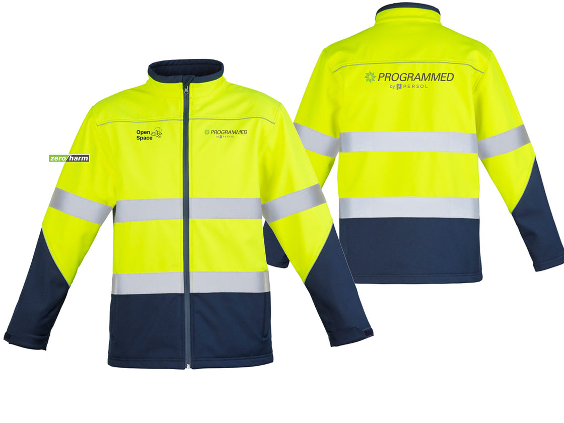 UNISEX HI VIS SOFTSHELL JACKET - YELLOW/NAVY
