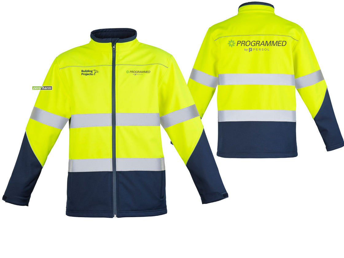UNISEX HI VIS SOFTSHELL JACKET - YELLOW/NAVY