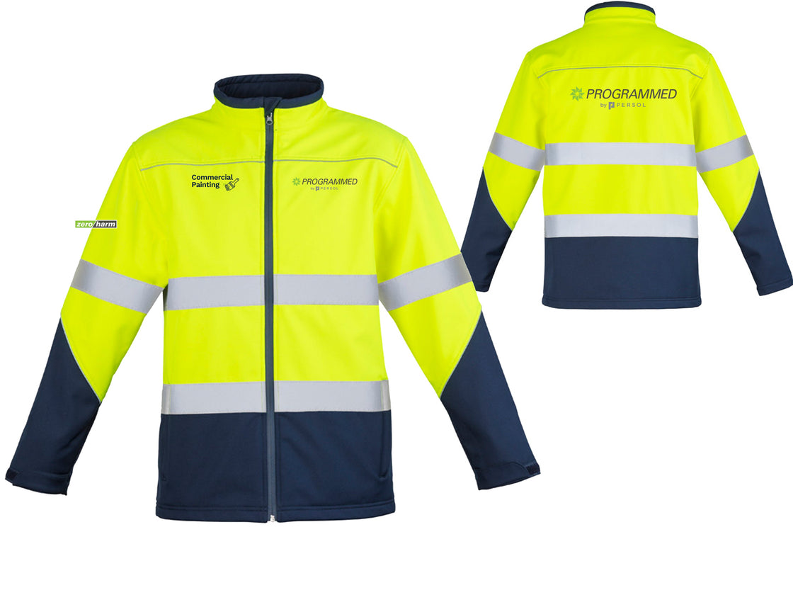 UNISEX HI VIS SOFTSHELL JACKET - YELLOW/NAVY