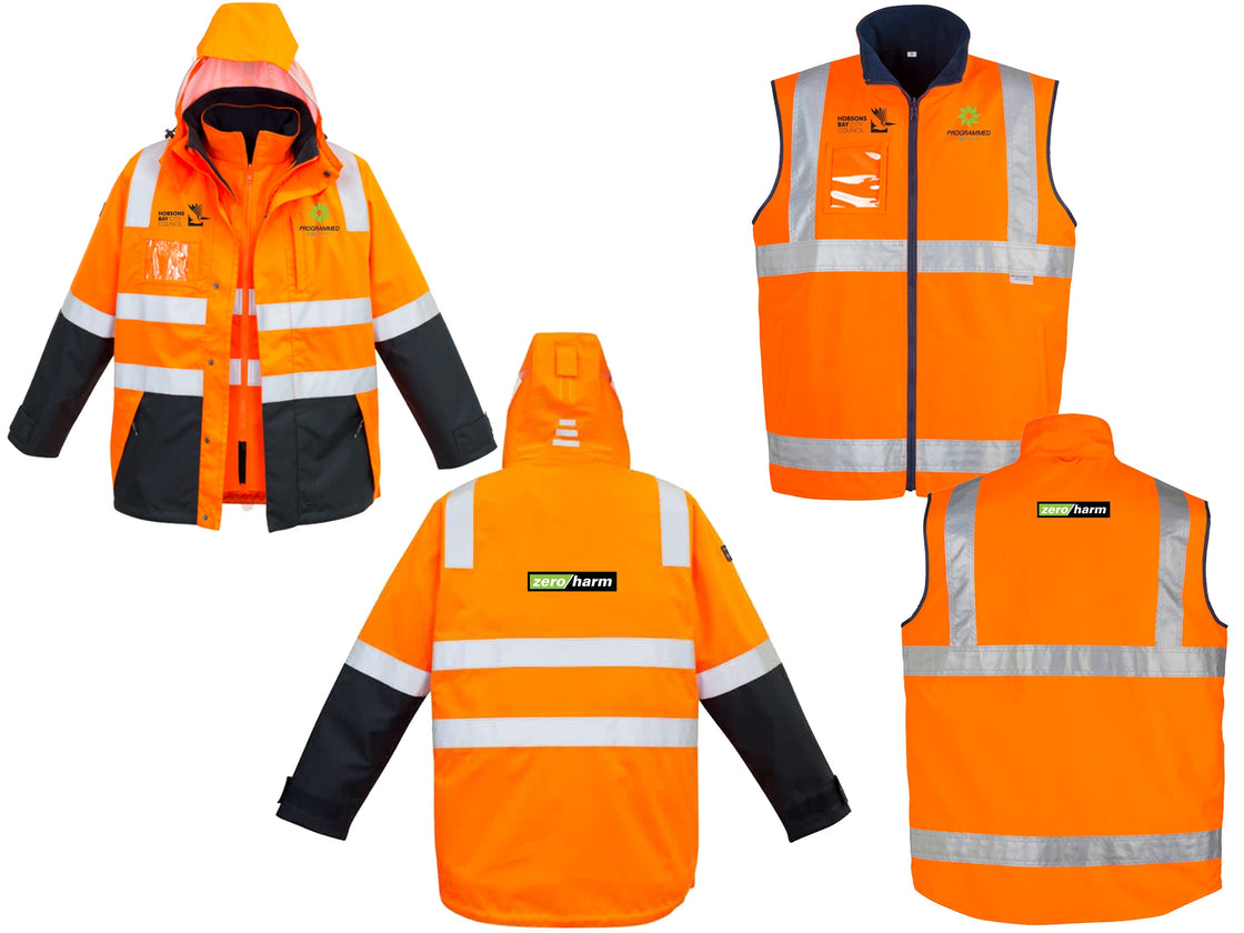 MENS HI VIS 4 IN 1 WATERPROOF JACKET - ORANGE/NAVY