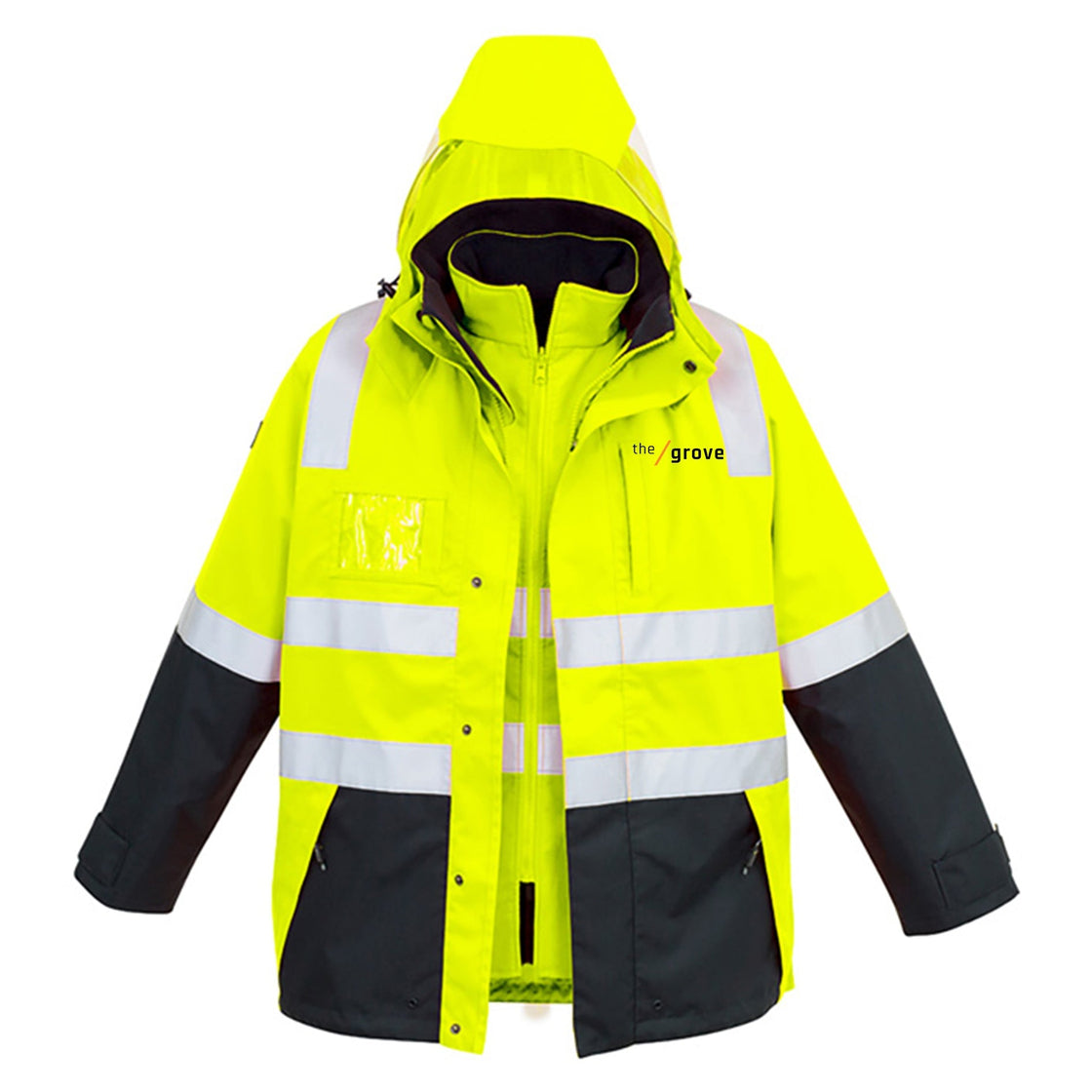 MENS HI VIS 4 IN 1 WATERPROOF JACKET - YELLOW/NAVY