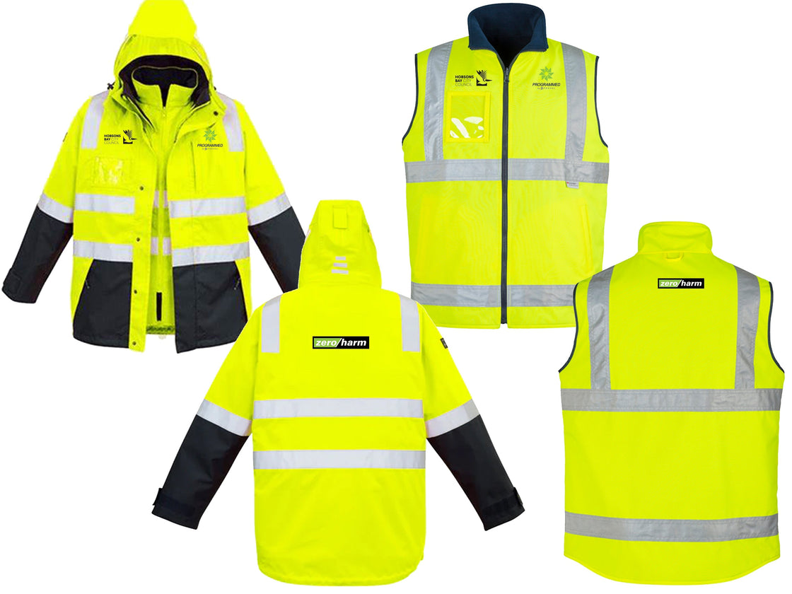 MENS HI VIS 4 IN 1 WATERPROOF JACKET - YELLOW/NAVY