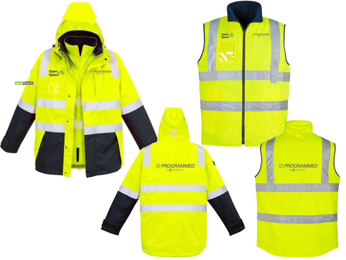 MENS HI VIS 4 IN 1 WATERPROOF JACKET - YELLOW/NAVY