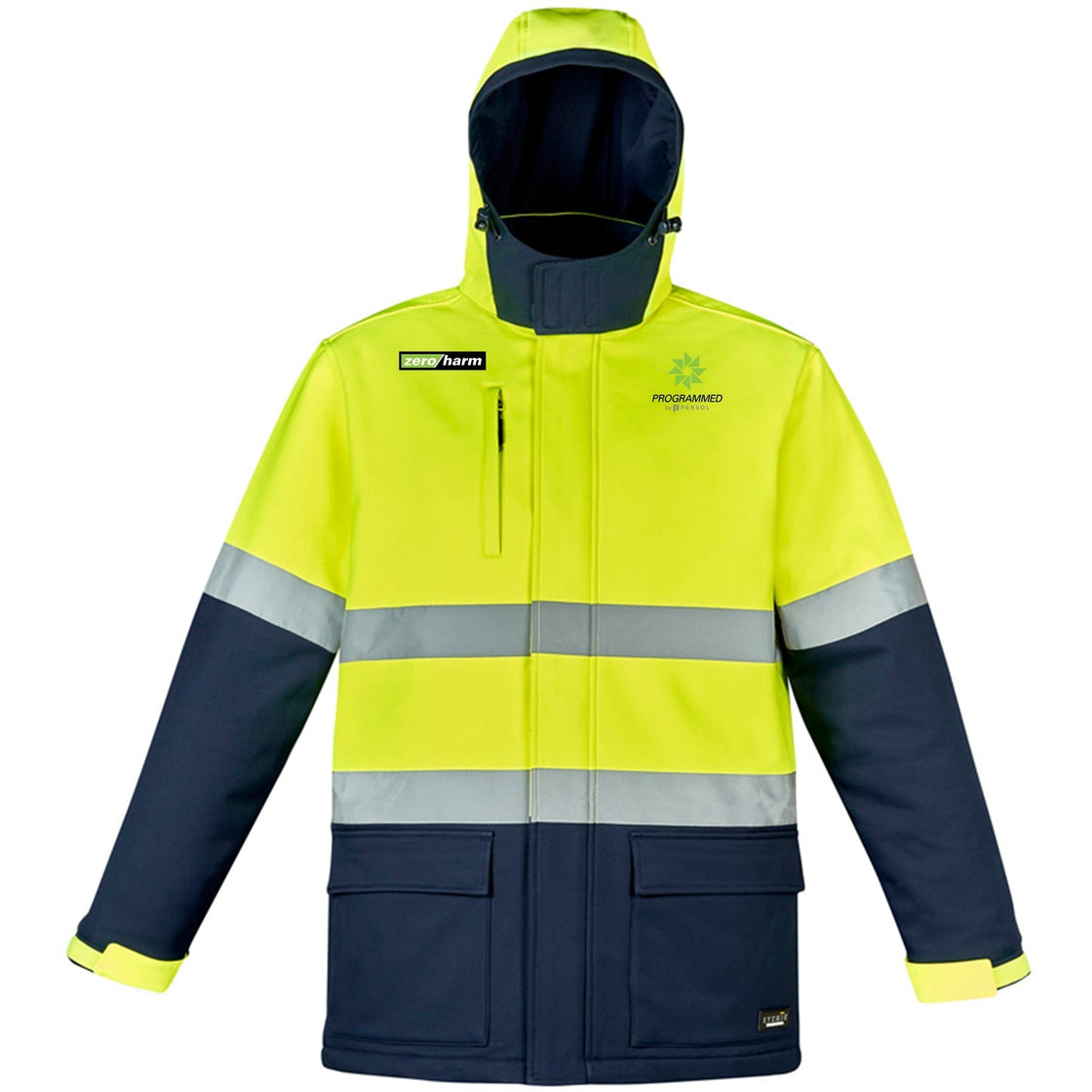 UNISEX HI VIS ANTARCTIC SOFTSHELL TAPED JACKET - YELLOW/NAVY