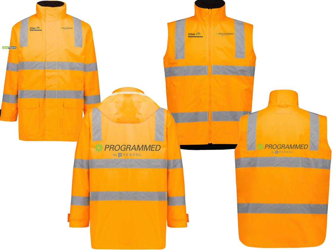 UNISEX HI VIS VIC RAIL 4 IN 1 WATERPROOF JACKET - ORANGE