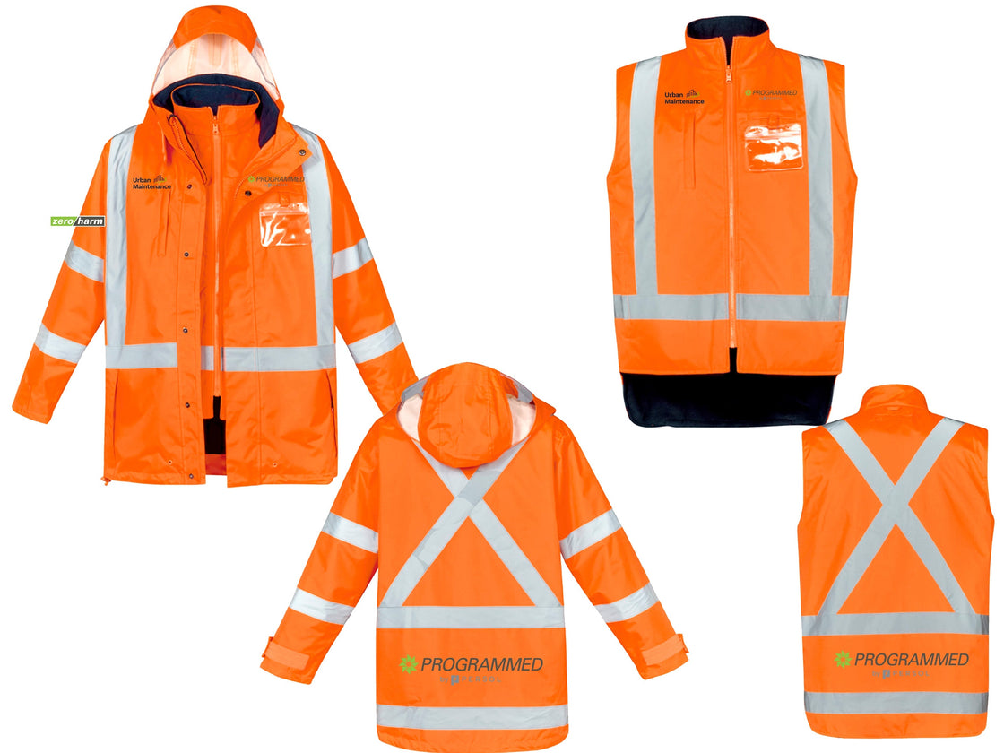 MENS HI VIS X BACK 4 IN 1 WATERPROOF JACKET - ORANGE