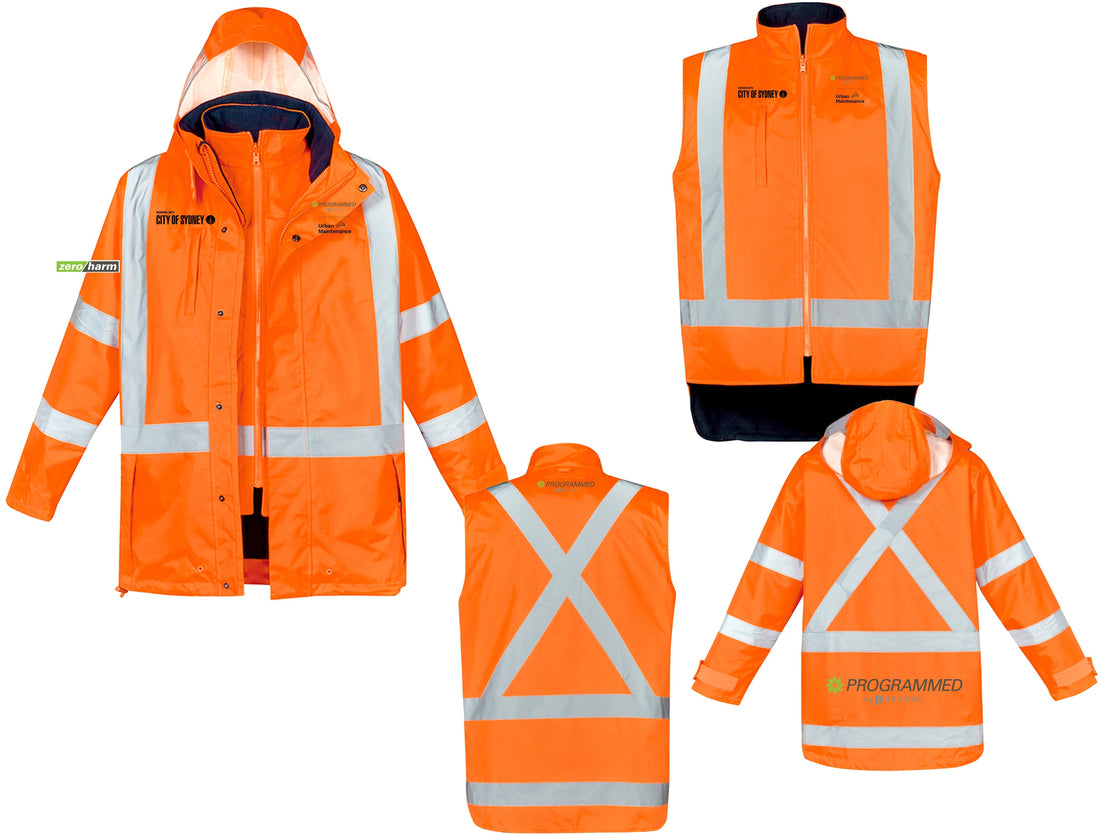 MENS HI VIS X BACK 4 IN 1 WATERPROOF JACKET - ORANGE