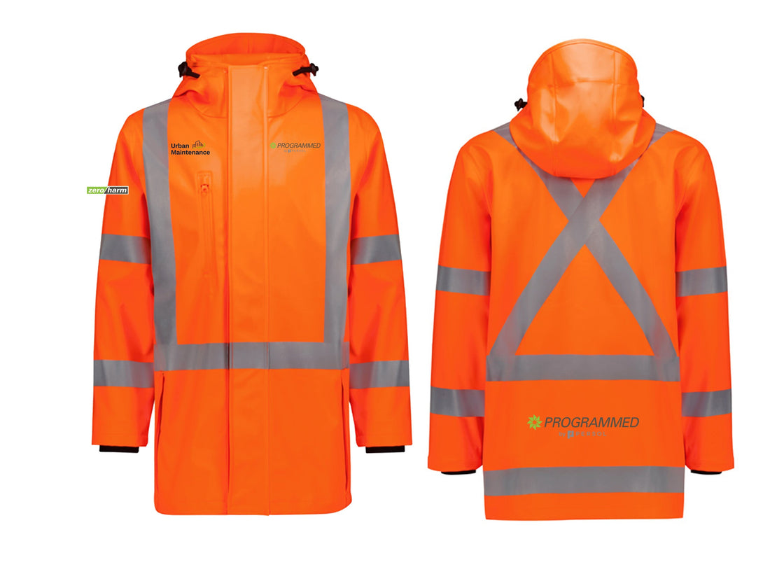 MENS HI VIS X BACK HEAVY DUTY WATERPROOF JACKET - ORANGE