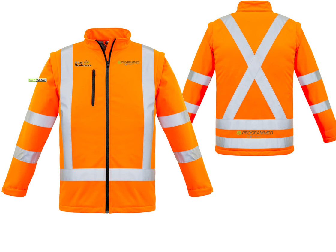 UNISEX HI VIS X BACK 2 IN 1 SOFTSHELL JACKET - ORANGE