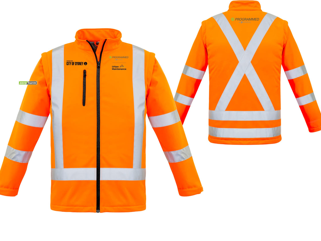 UNISEX HI VIS X BACK 2 IN 1 SOFTSHELL JACKET - ORANGE