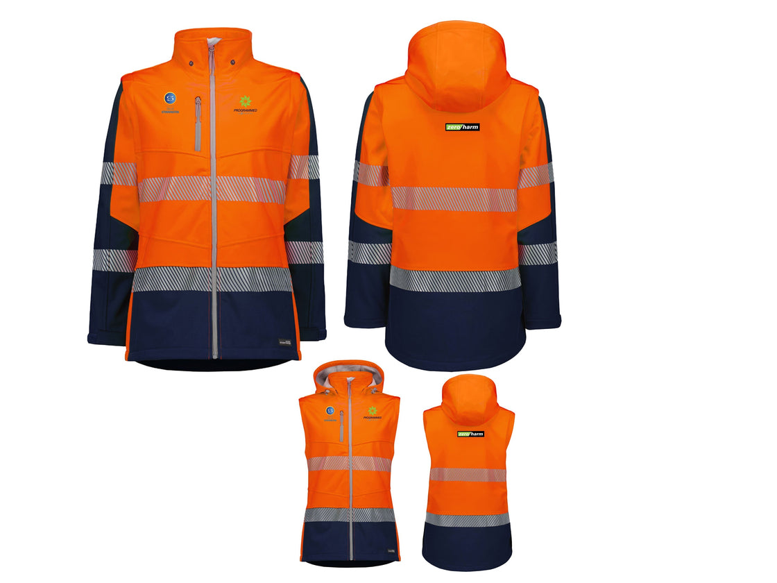 WOMENS STREETWORX 2 IN 1 STRETCH SOFTSHELL JACKET - ORANGE/NAVY