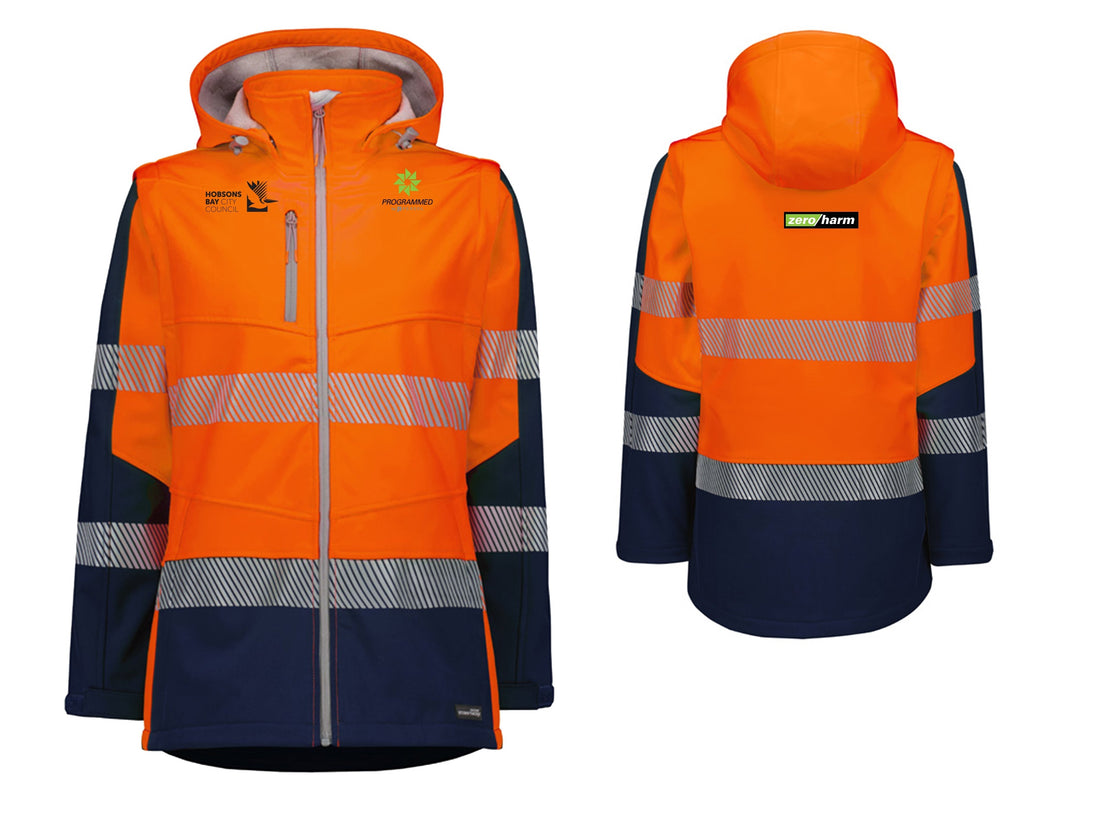 WOMENS STREETWORX 2 IN 1 STRETCH SOFTSHELL JACKET - ORANGE/NAVY