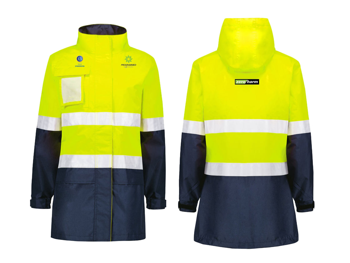 WOMENS HI VIS ULTRALITE WATERPROOF JACKET - YELLOW/NAVY