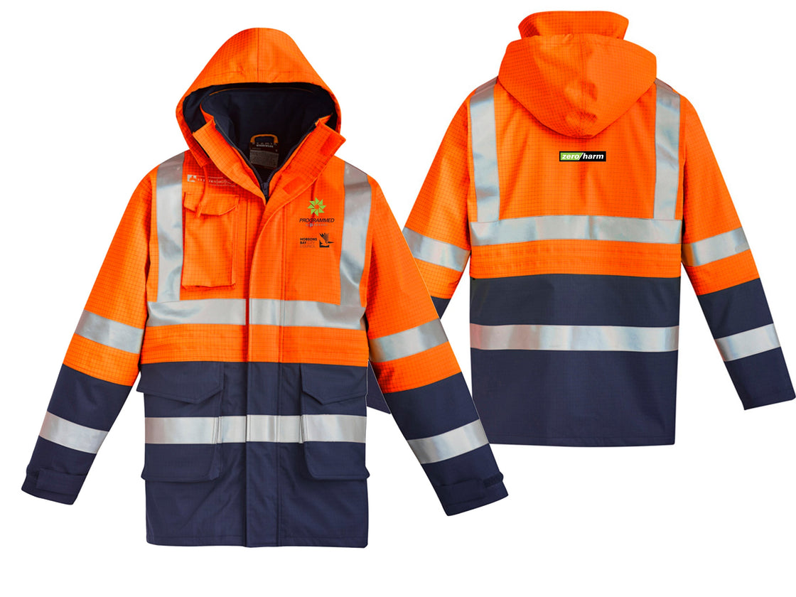 MENS ORANGE FLAME ARC RATED ANTISTATIC WATERPROOF JACKET - ORANGE/NAVY