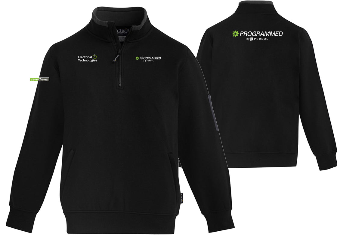 UNISEX 1/4 ZIP BRUSHED FLEECE PULLOVER - BLACK/CHARCOAL