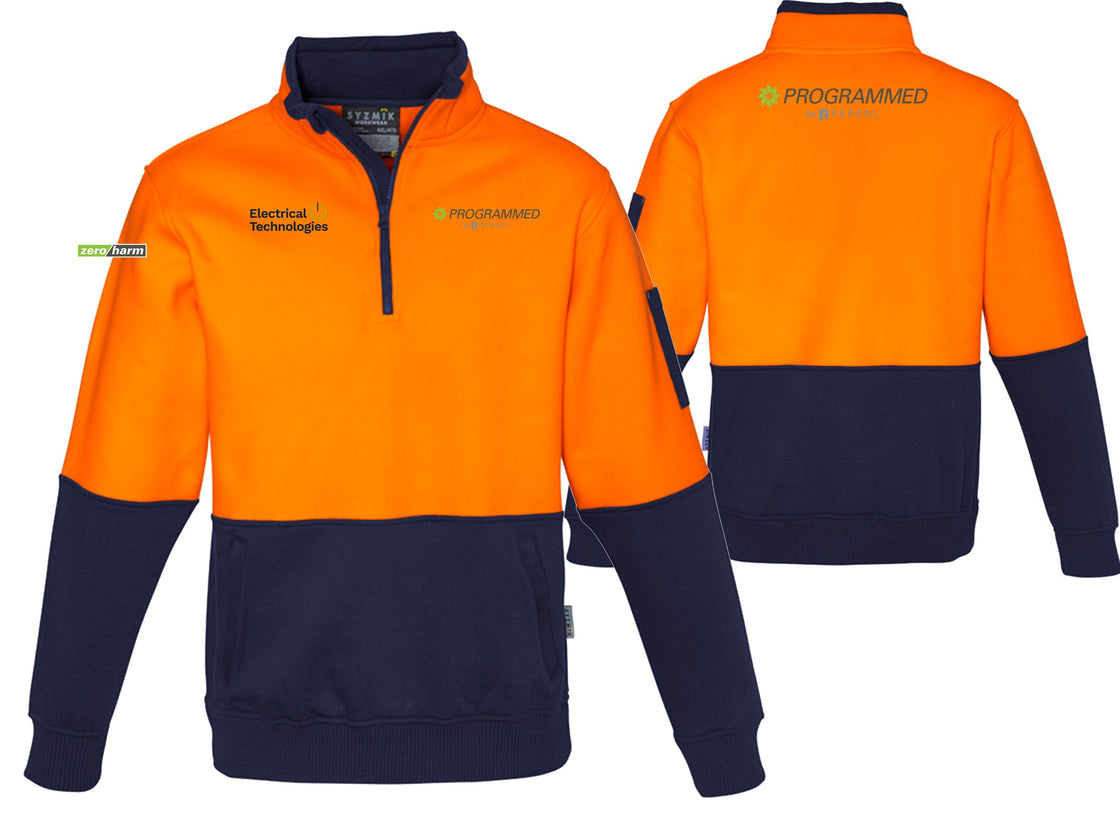 UNISEX HI VIS 1/2 ZIP PULLOVER - ORANGE/NAVY