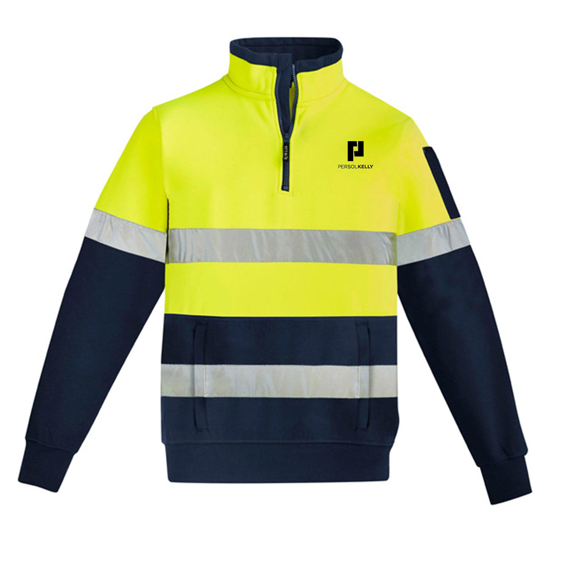 UNISEX HI VIS 1/4 ZIP PULLOVER - HOOP TAPED - YELLOW/NAVY