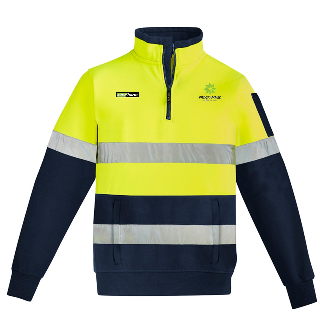 UNISEX HI VIS 1/4 ZIP PULLOVER - HOOP TAPED - YELLOW/NAVY