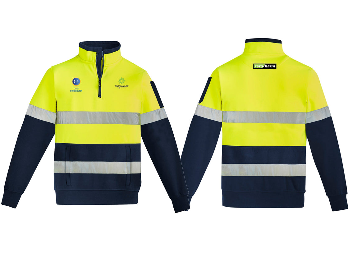 UNISEX HI VIS 1/4 ZIP PULLOVER - HOOP TAPED - YELLOW/NAVY
