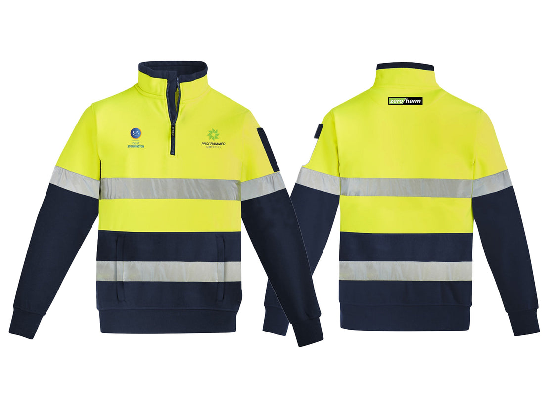 UNISEX HI VIS 1/4 ZIP PULLOVER - HOOP TAPED - YELLOW/NAVY