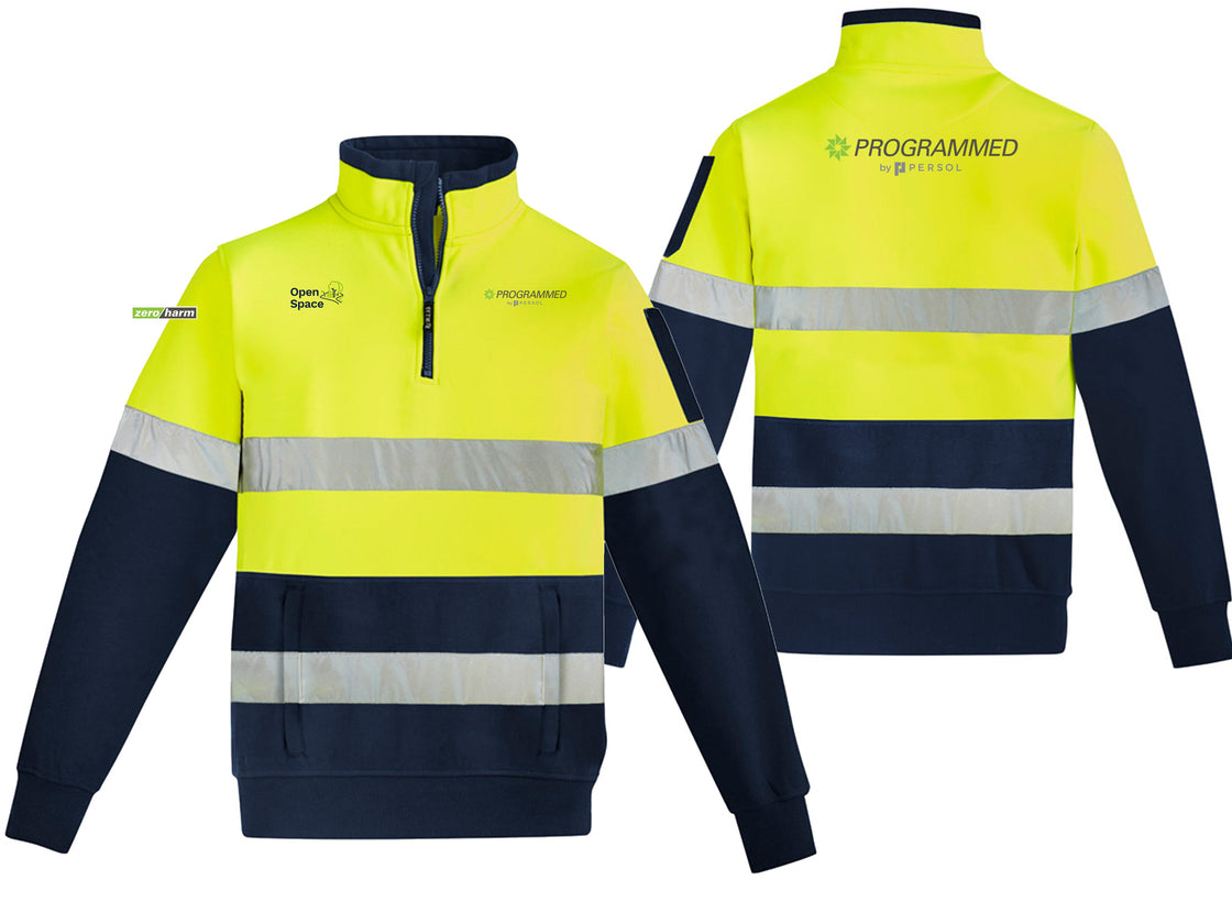 UNISEX HI VIS 1/4 ZI PULLOVER - HOOP TAPED - YELLOW/NAVY