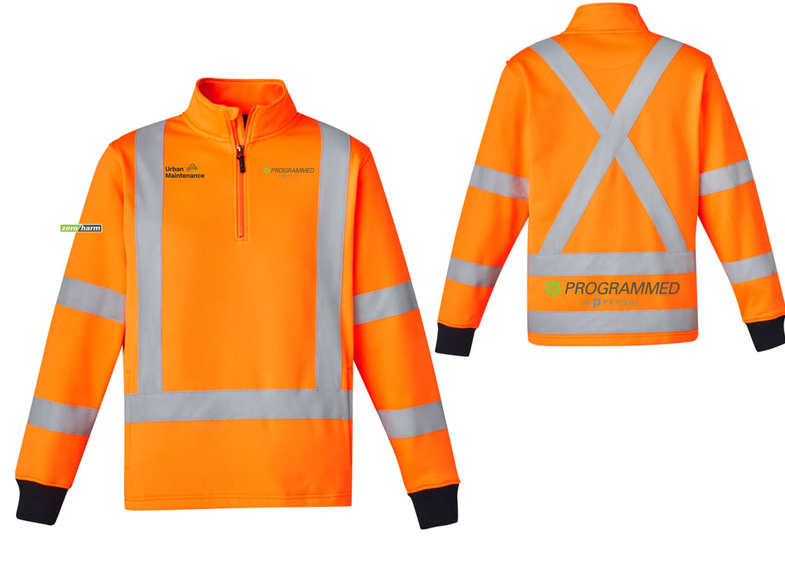 UNISEX HI VIS X BACK RAIL JUMPER - ORANGE/NAVY