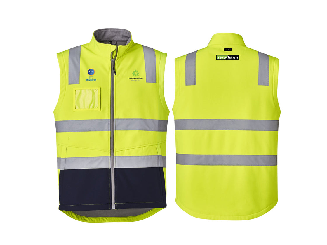UNISEX HI VIS SOFT SHELL VEST - YELLOW/NAVY
