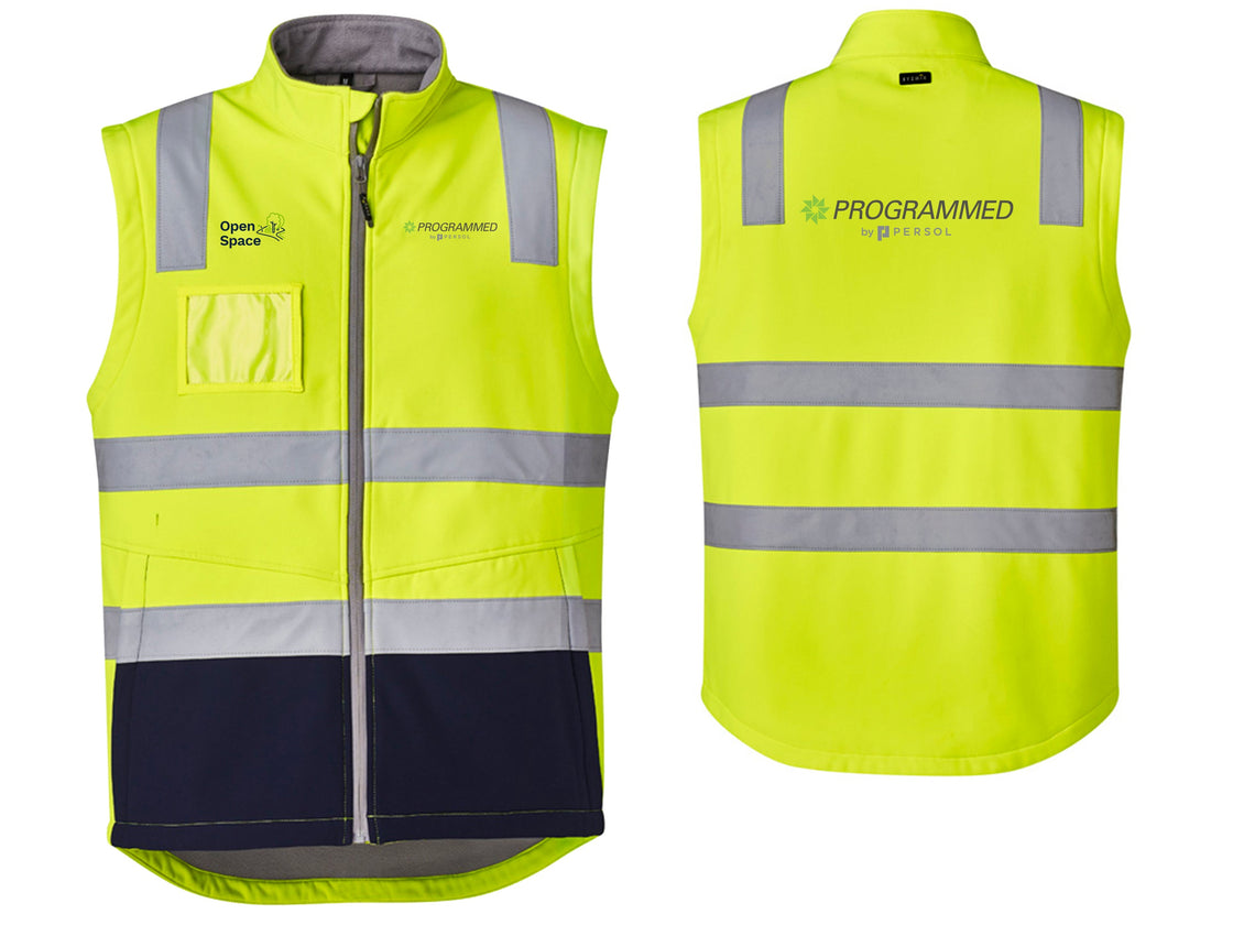 UNISEX HI VIS SOFT SHELL VEST - YELLOW/NAVY