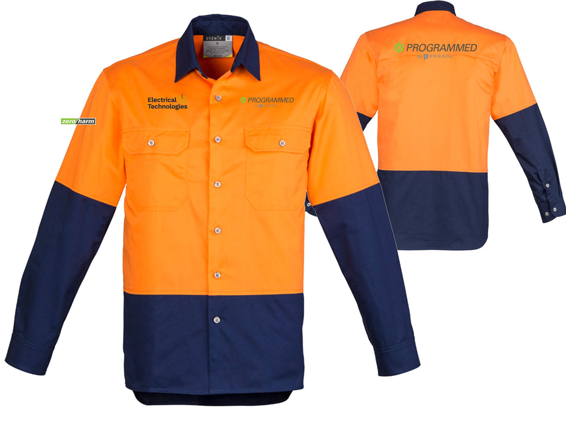 MENS INDUSTRIAL LONG SLEEVE SHIRT - ORANGE/NAVY