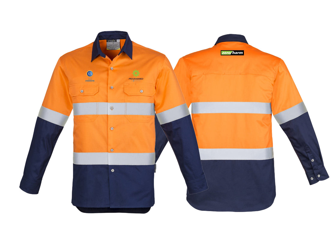 MENS HI VIS SPLICED HOOP TAPED SHIRT - ORANGE/NAVY