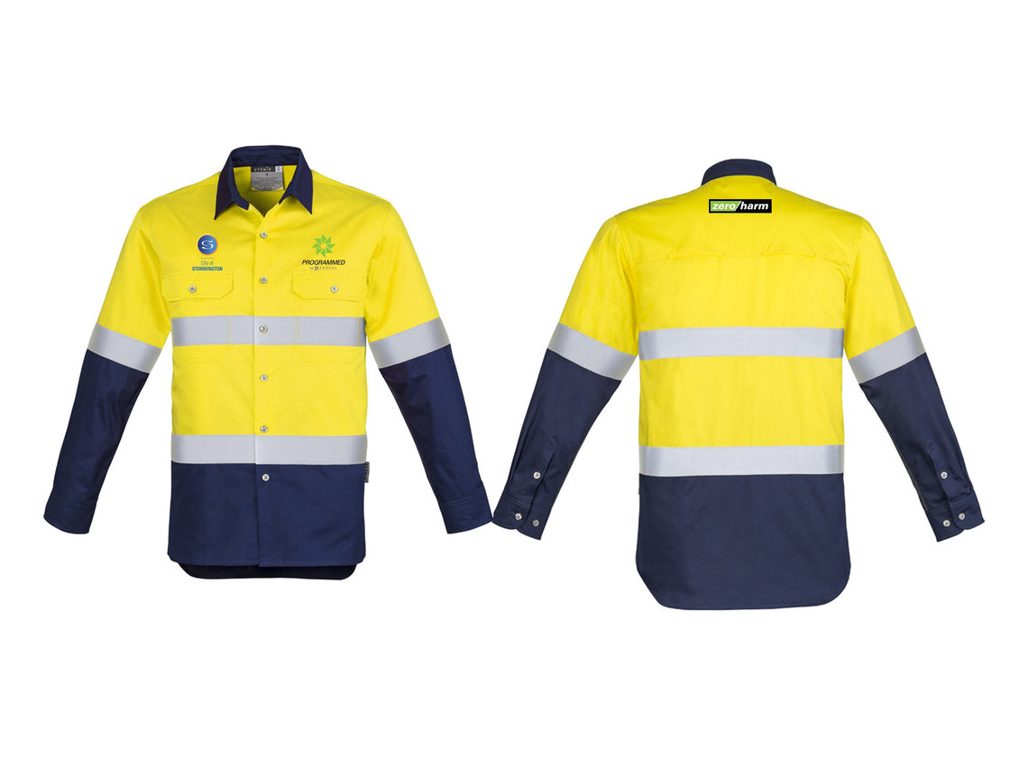 MENS HI VIS SPLICED HOOP TAPED SHIRT - YELLOW/NAVY
