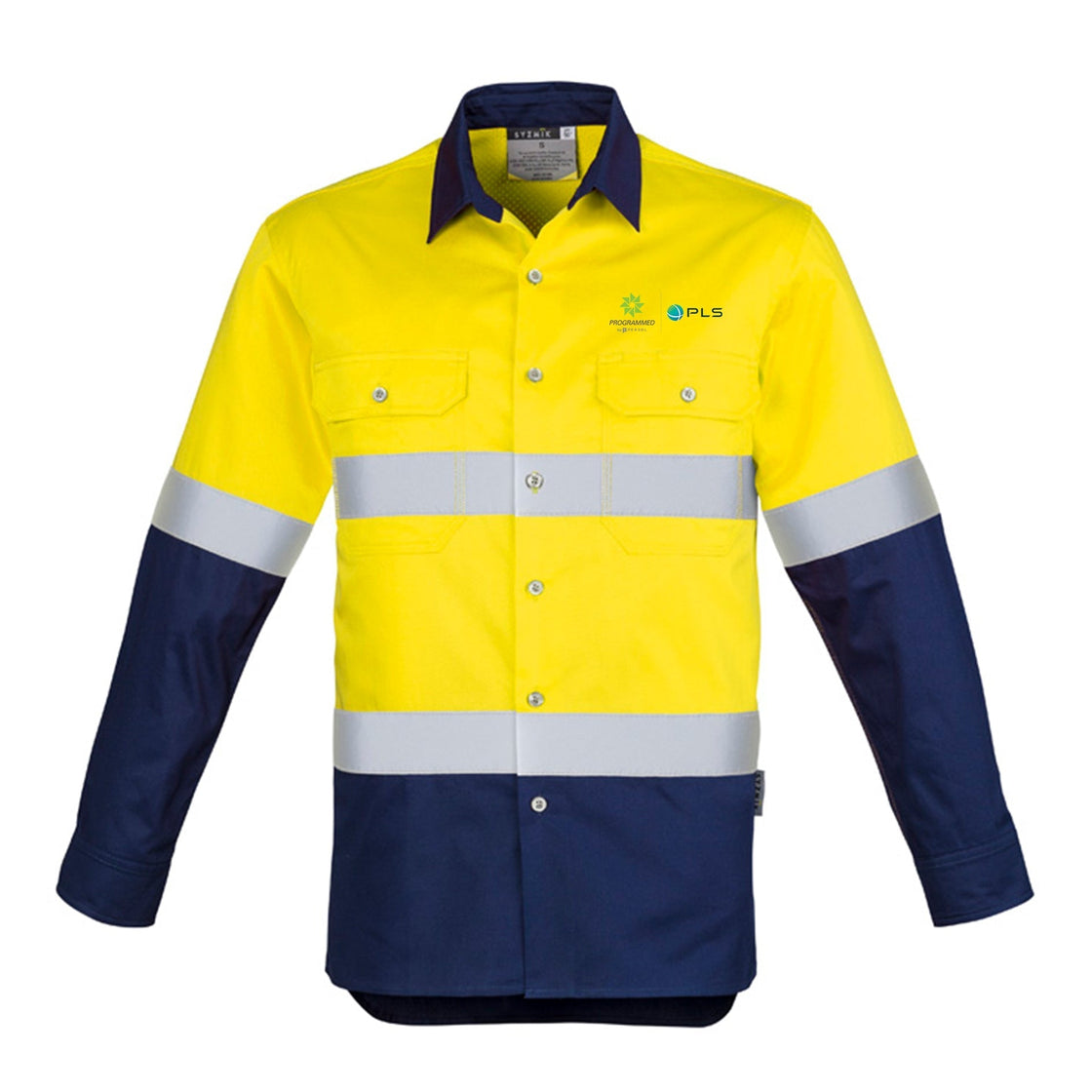 MENS INDUSTRIAL LONG SLEEVE SHIRT - HOOP TAPED - YELLOW/NAVY