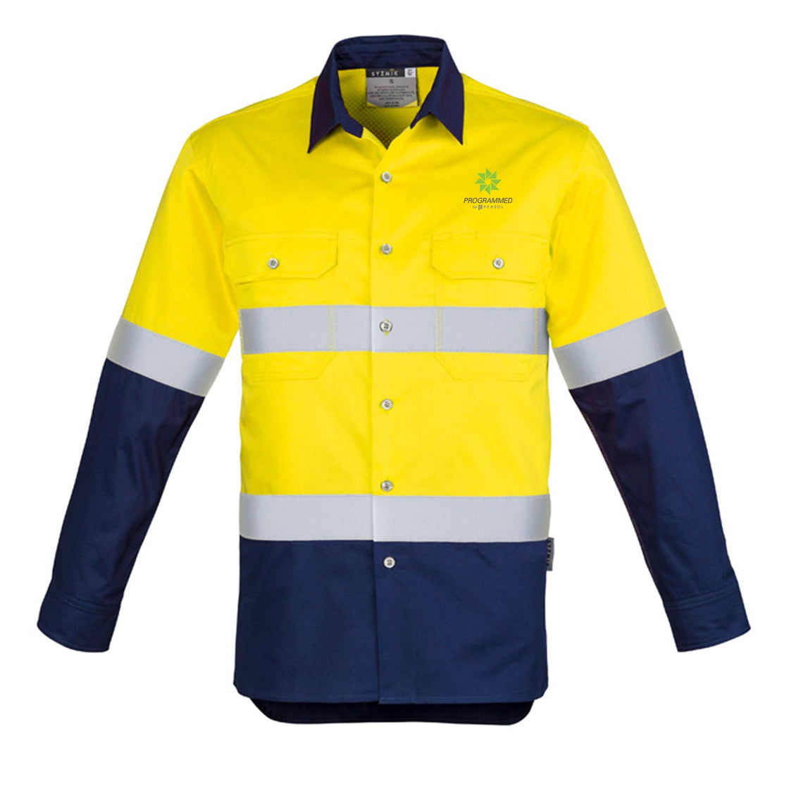 MENS INDUSTRIAL LONG SLEEVE SHIRT - HOOP TAPED - YELLOW/NAVY