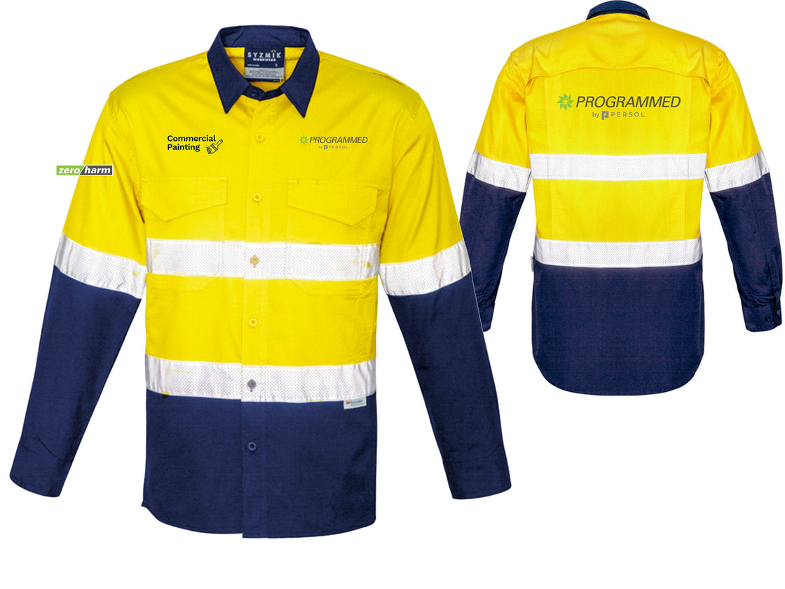 MENS RUGGED COOLING TAPED HI VIS SHIRT - YELLOW/NAVY
