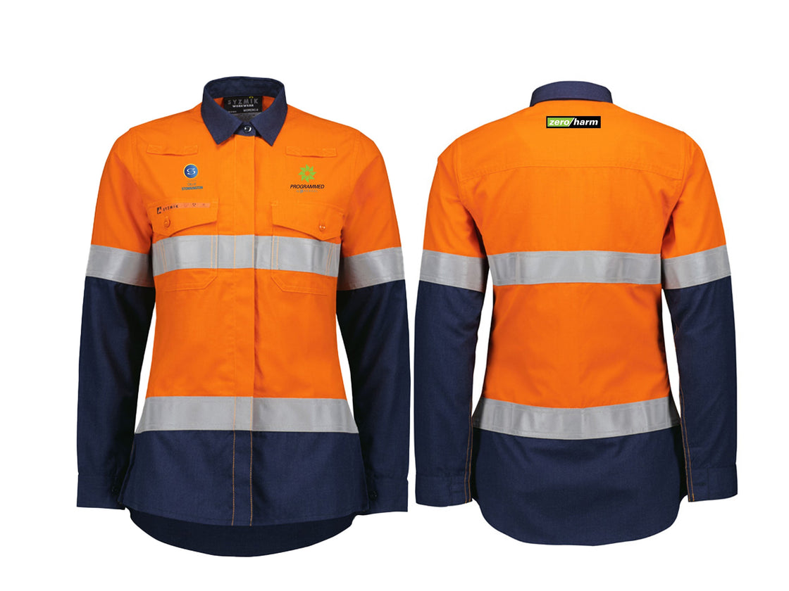 WOMENS ORANGE FLAME LIGHTWEIGHT RIPSTOP TAPED SHIRT - ORANGE/NAVY