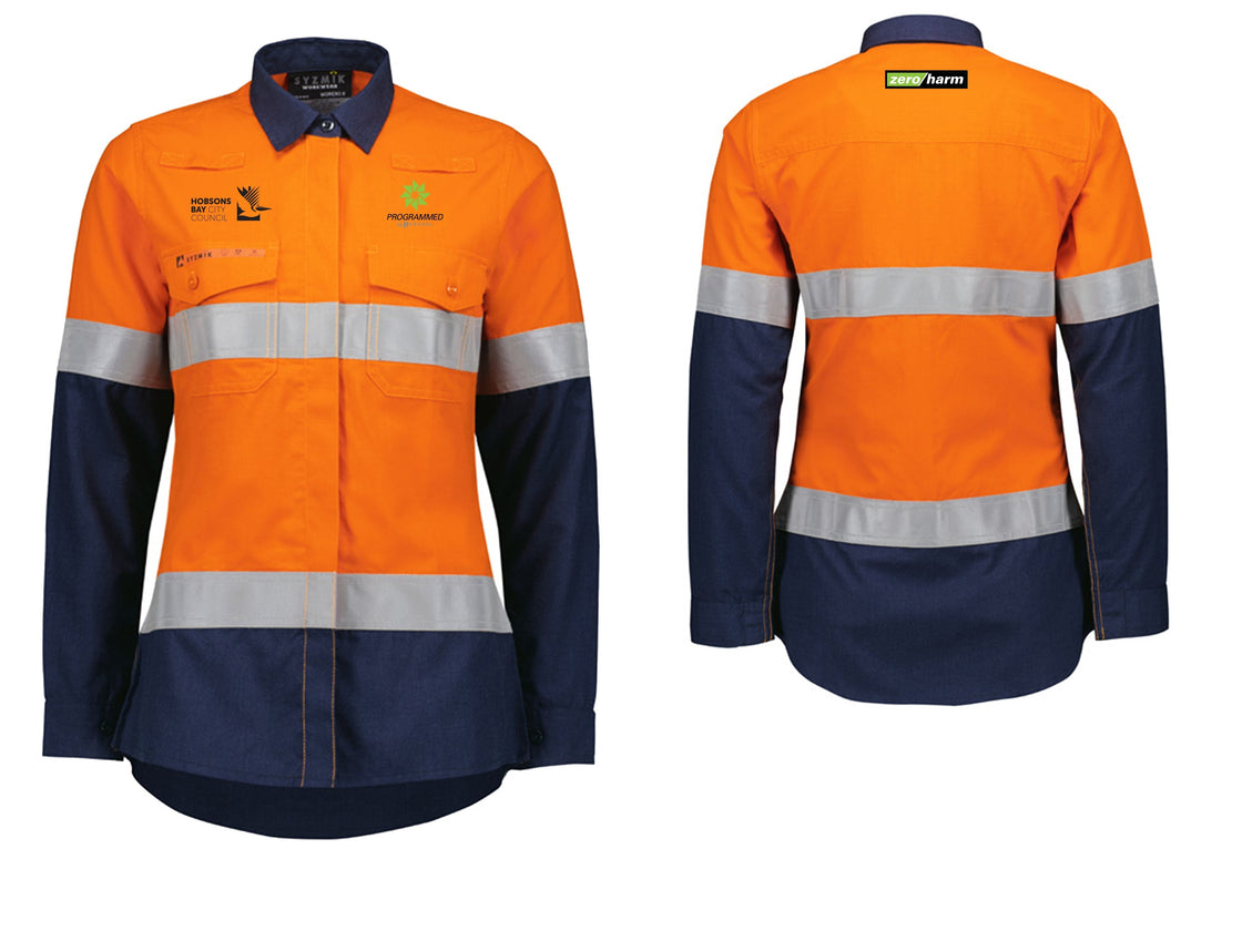 WOMENS ORANGE FLAME LIGHTWEIGHT RIPSTOP TAPED SHIRT - ORANGE/NAVY