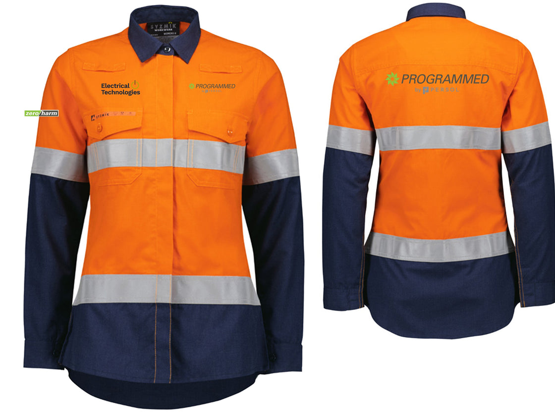 WOMENS ORANGE FLAME LIGHTWEIGHT RIPSTOP TAPED SHIRT - ORANGE/NAVY