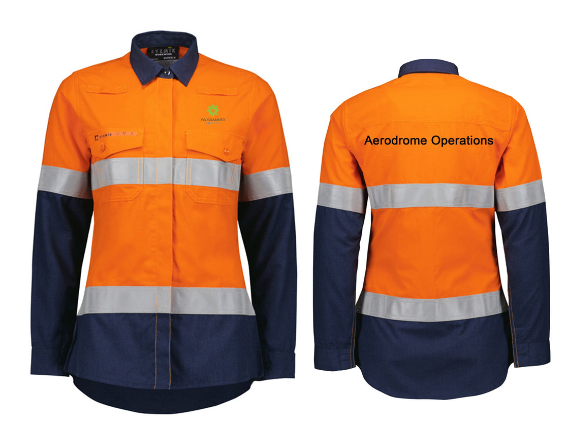 WOMENS ORANGE FLAME LIGHTWEIGHT RIPSTOP TAPED SHIRT - ORANGE/NAVY