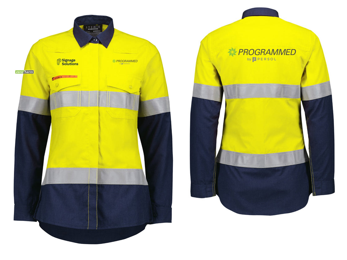 WOMENS ORANGE FLAME LIGHTWEIGHT RIPSTOP TAPED SHIRT - YELLOW/NAVY