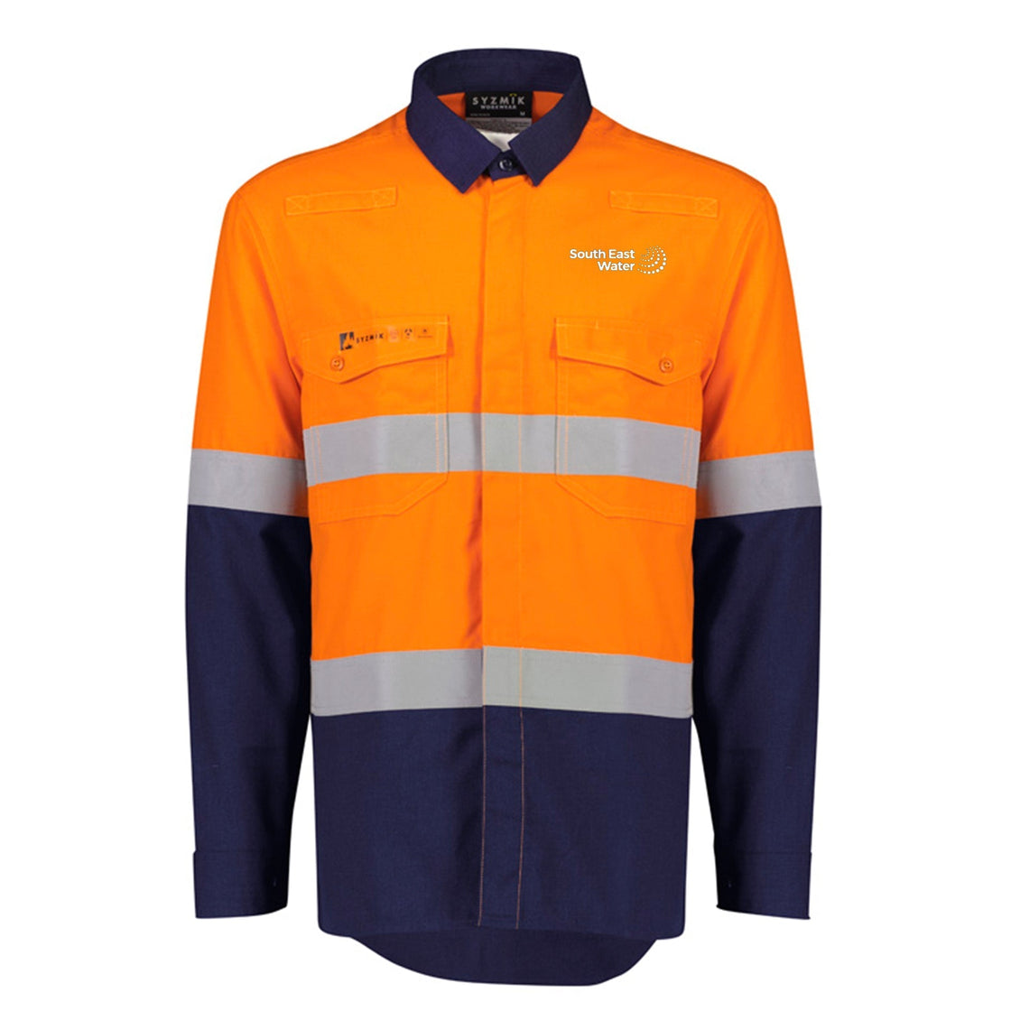 MENS ORANGE FLAME LIGHTWEIGHT RIPSTOP SPLICED SHIRT - HOOP TAPED - ORANGE/NAVY