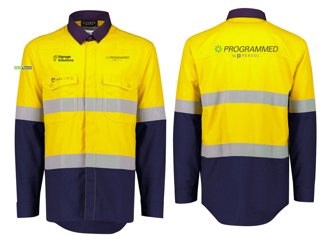 MENS ORANGE FLAME LIGHTWEIGHT RIPSTOP SHIRT - HOOP TAPED - YELLOW/NAVY