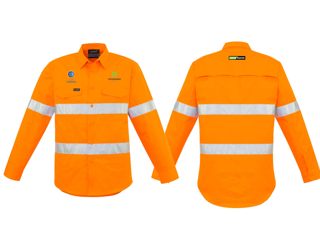 MENS HI VIS HOOP TAPED LONG SLEEVE SHIRT - ORANGE