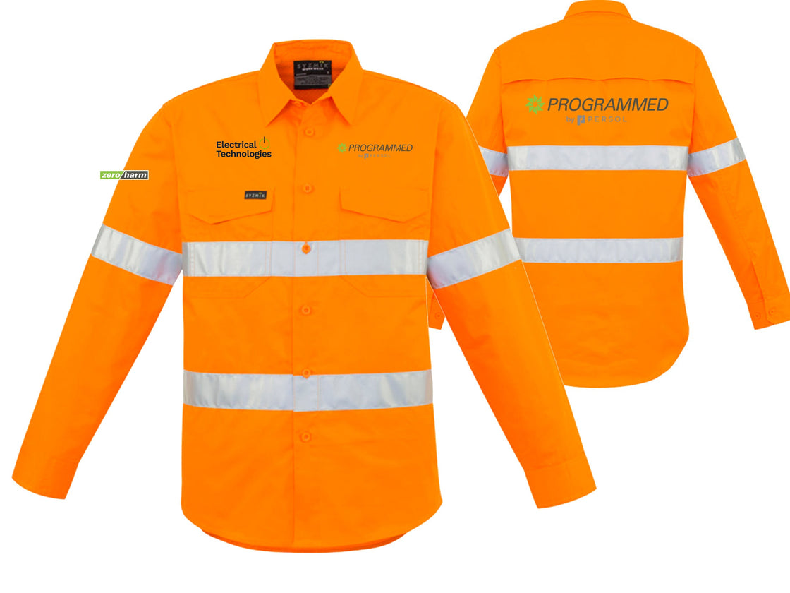 MENS HI VIS HOOP TAPED LONG SLEEVE SHIRT - ORANGE