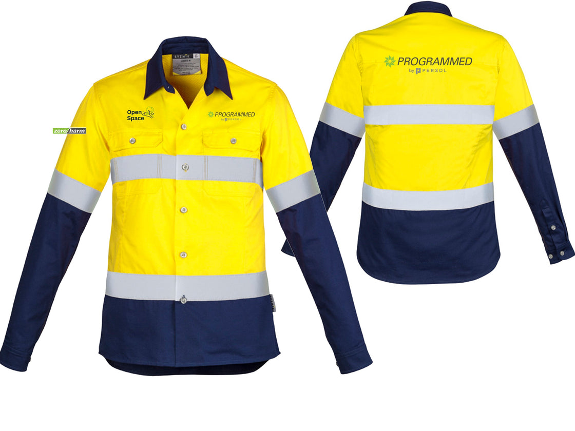 WOMENS INDUSTRIAL LONG SLEEVE SHIRT - HOOP TAPED - YELLOW/NAVY